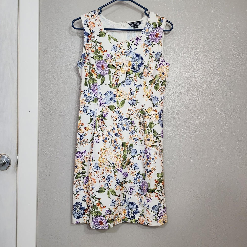 Lands' End Dress Floral Sleeveless 4 Petite Eggshell Knee Length Zip‎